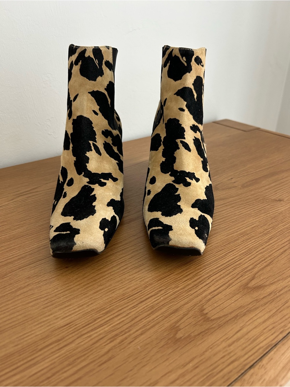 Via Spiga Black & Tan Cow Print Ankle Boots